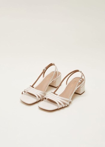 Phase Eight Leather Slingback Block Heels Cream USA | 6821954-PG